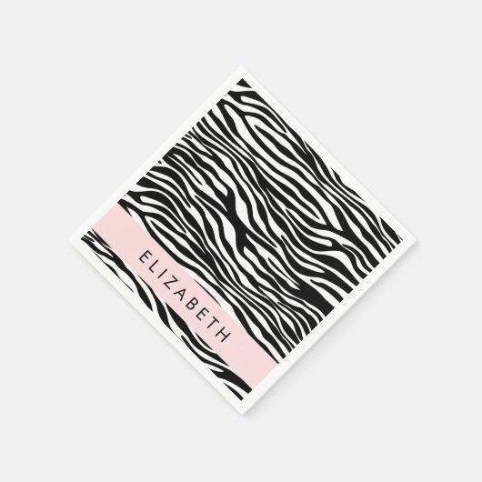 Zebra Print, Streifen, Schwarz und Weiß, Ihr Name Serviette (Ecke)