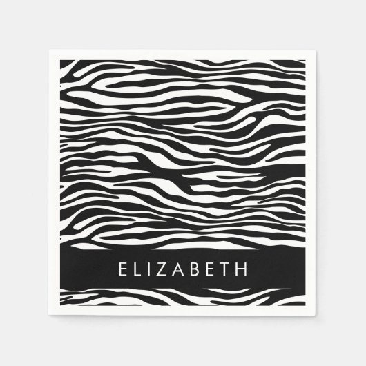 Zebra Print, Streifen, Schwarz und Weiß, Ihr Name Serviette (Vorderseite)