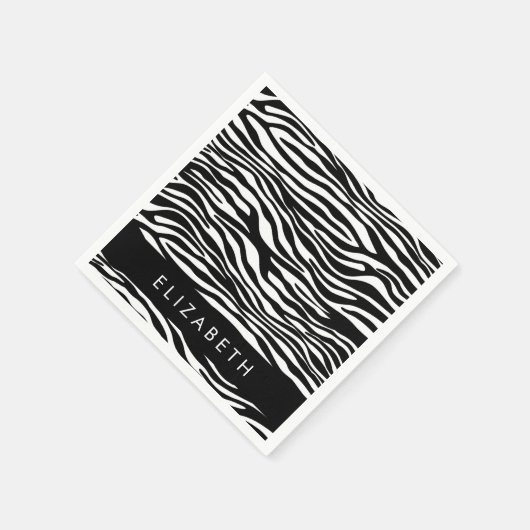Zebra Print, Streifen, Schwarz und Weiß, Ihr Name Serviette (Ecke)