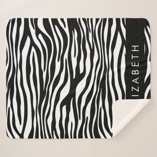 Zebra Print, Streifen, Schwarz und Weiß, Ihr Name Sherpadecke (Vorderseite (Horizontal))