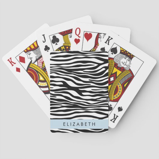 Zebra Print, Streifen, Schwarz und Weiß, Ihr Name Spielkarten (Rückseite)