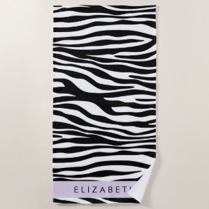 Zebra Print, Streifen, Schwarz und Weiß, Ihr Name Strandtuch