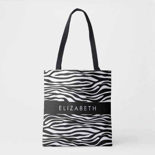 Zebra Print, Streifen, Schwarz und Weiß, Ihr Name Tasche (Vorderseite)