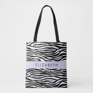 Zebra Print, Streifen, Schwarz und Weiß, Ihr Name Tasche