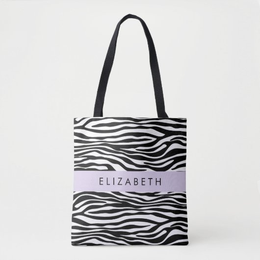 Zebra Print, Streifen, Schwarz und Weiß, Ihr Name Tasche (Vorderseite)