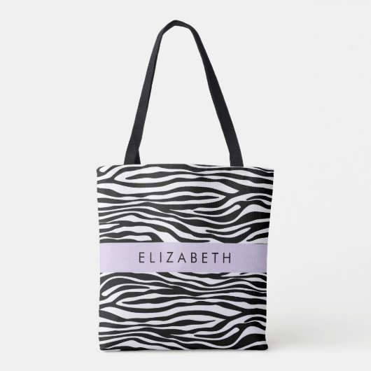 Zebra Print, Streifen, Schwarz und Weiß, Ihr Name Tasche (Rückseite)