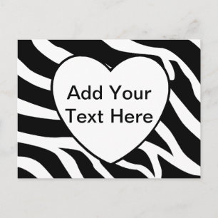 Zebra Print Stripes White Heart Postkarte