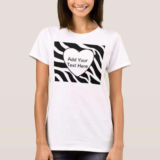 Zebra Print Stripes White Heart T-Shirt (Vorderseite)