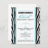 Zebra Print Sweet 13 Party Einladung (Aqua) (Vorne/Hinten)