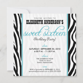 Zebra Print Sweet 16 Party Einladung (Aqua)