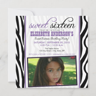 Zebra Print Sweet 16 Party Einladung (lila)