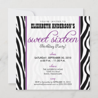 Zebra Print Sweet 16 Party Einladung (lila)