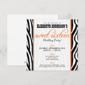 Zebra Print Sweet 16 Party Einladung (orange) (Vorne/Hinten)