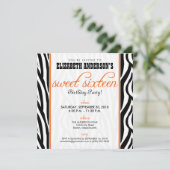 Zebra Print Sweet 16 Party Einladung (orange) (Stehend Vorderseite)