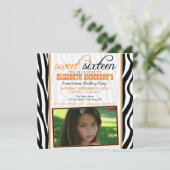Zebra Print Sweet 16 Party Einladung (orange) (Stehend Vorderseite)
