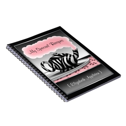 Zebra Print Teapot Pink & Black Rezept Notebook Notizblock (Rechte Seite)