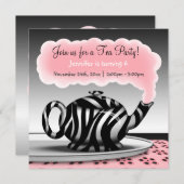 Zebra Print Teapot Tea Party Einladung zum Geburts (Vorne/Hinten)