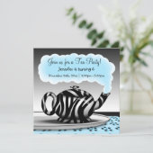 Zebra Print Teapot Tea Party Einladung zum Geburts (Stehend Vorderseite)