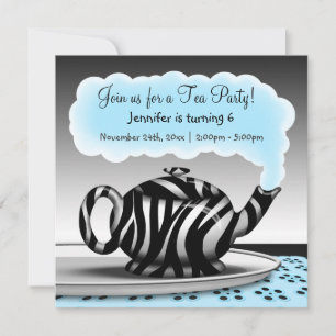 Zebra Print Teapot Tea Party Einladung zum Geburts