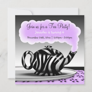 Zebra Print Teapot Tea Party Einladung zum Geburts