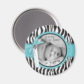 Zebra Print Turquoise Akzent Geburtsankündigung Magnet (Vorderseite/Rückseite)