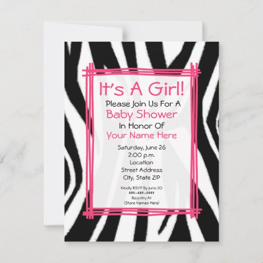 Zebra Print Umbrella Baby Dusche Einladung (Rückseite)