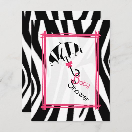 Zebra Print Umbrella Baby Dusche Einladung (Vorne/Hinten)