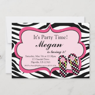 Zebra Print Umdreh Flop Geburtstagsparty Einladung