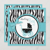Zebra Print und Baby Carriage Baby Dusche Einladung (Vorne/Hinten)