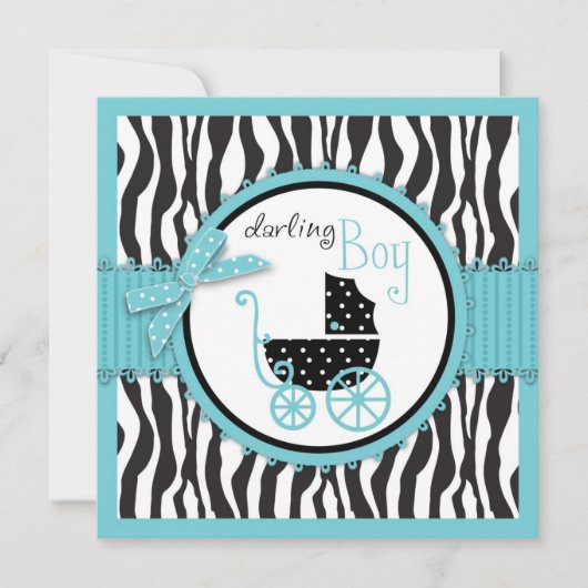 Zebra Print und Baby Carriage Baby Dusche Einladung (Vorderseite)