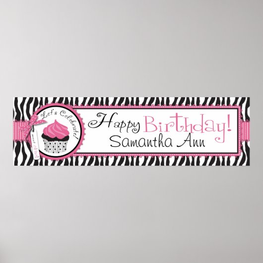 Zebra Print und Cupcake Birthday Banner Poster (Vorne)