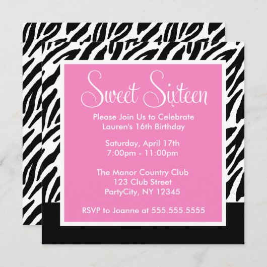 Zebra Print und Rosa Einladung (Vorne/Hinten)