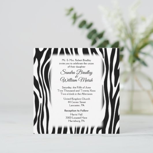 Zebra Print Wedding Einladung (Stehend Vorderseite)