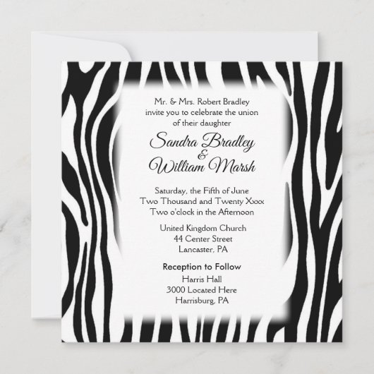 Zebra Print Wedding Einladung (Vorderseite)