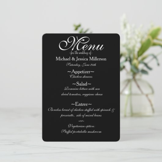 Zebra Print Wedding Menu für Schwarz und Gold Glit Menükarte (Stehend Vorderseite)