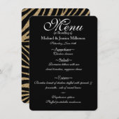 Zebra Print Wedding Menu für Schwarz und Gold Glit Menükarte (Vorne/Hinten)