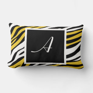 Zebra Print Yellow Mix Monogram Lumbar Pillow Lendenkissen