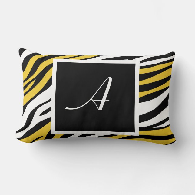 Zebra Print Yellow Mix Monogram Lumbar Pillow Lendenkissen (Vorderseite)
