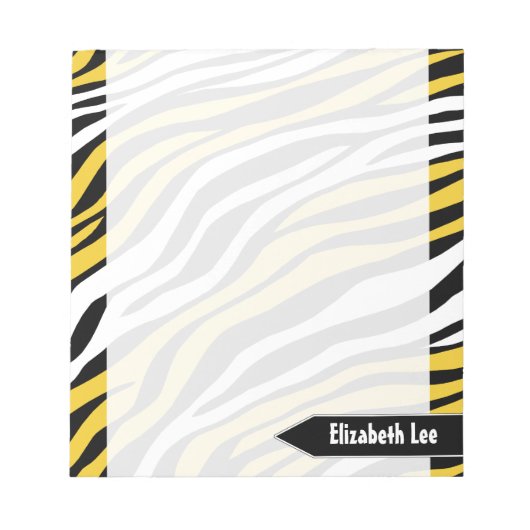 Zebra Print Yellow Mix Personalisiert Notepad Notizblock (Vorderseite)