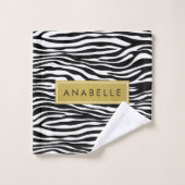 Zebra Print, Zebra, Schwarz und Weiß, Ihr Name Badhandtuch Set (Waschlappen)