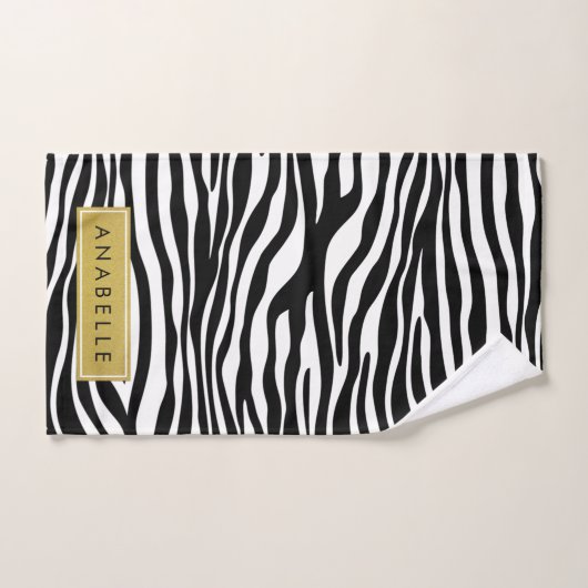 Zebra Print, Zebra, Schwarz und Weiß, Ihr Name Badhandtuch Set (Handtuch)