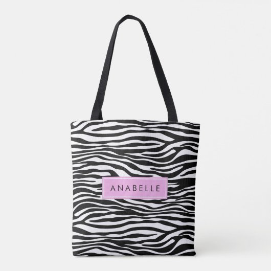 Zebra Print, Zebra, Schwarz und Weiß, Ihr Name Tasche (Rückseite)
