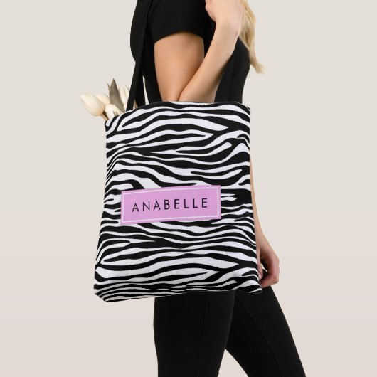 Zebra Print, Zebra, Schwarz und Weiß, Ihr Name Tasche (Von Nahem)