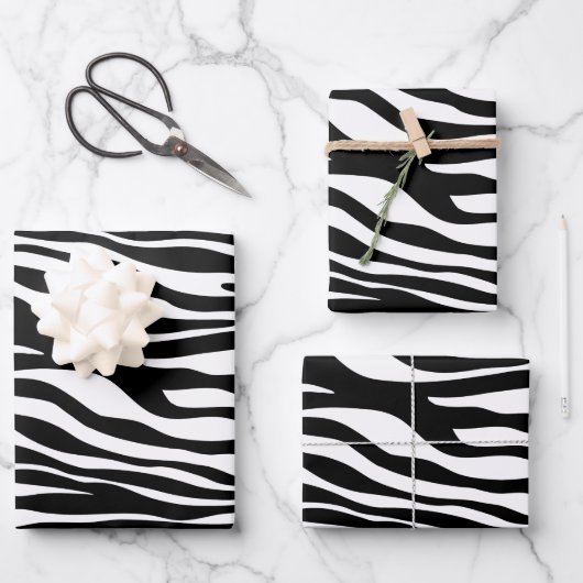 Zebra Print, Zebrastreifen, schwarz und weiß Geschenkpapier Set (Vorderseite)