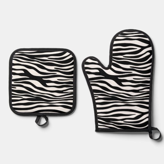 Zebra Print, Zebrastreifen, schwarz und weiß Ofenhandschuh & Topflappen-Set (Vorderseite)