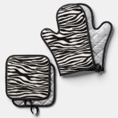 Zebra Print, Zebrastreifen, schwarz und weiß Ofenhandschuh & Topflappen-Set (Vorderseite/Rückseite)