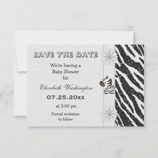 Zebra & Printed Bow Baby Shower Save the Date (Rückseite)