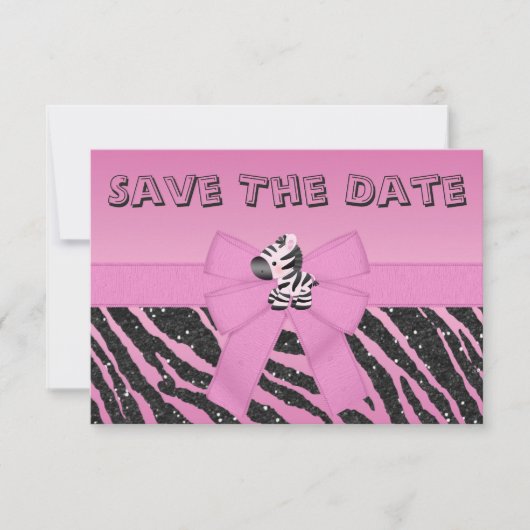 Zebra & Printed Bow Baby Shower Save the Date (Vorderseite)