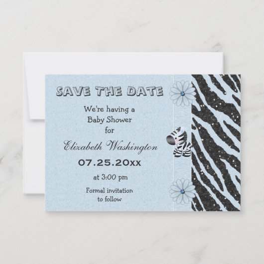 Zebra & Printed Bow Baby Shower Save the Date (Rückseite)