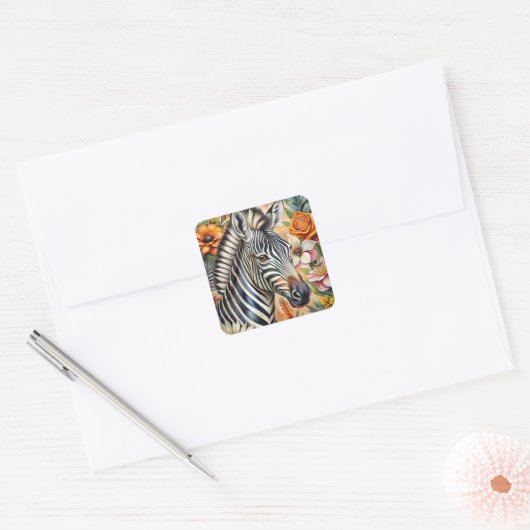 Zebra Quadratischer Aufkleber (Umschlag)